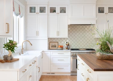 White shaker cabinets in kitchen