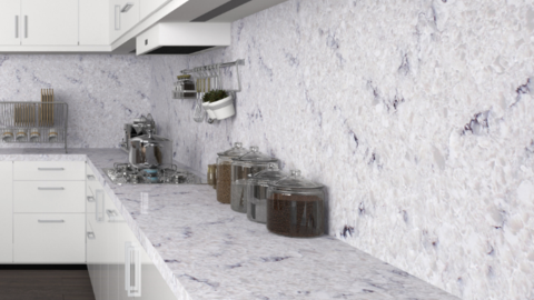 kitchen with quartz countertops and backsplash